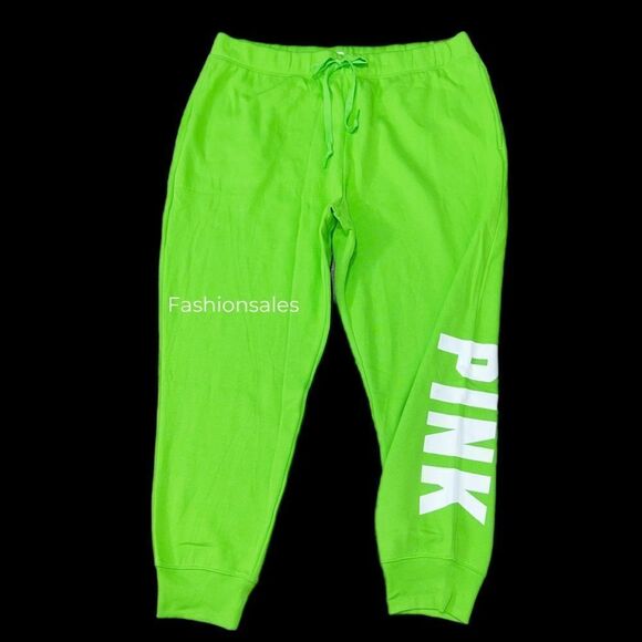 Victoria’s Secret Pink Relaxed Jogger Pants Fleece Lounge Bloom Green XXL - Picture 2 of 5